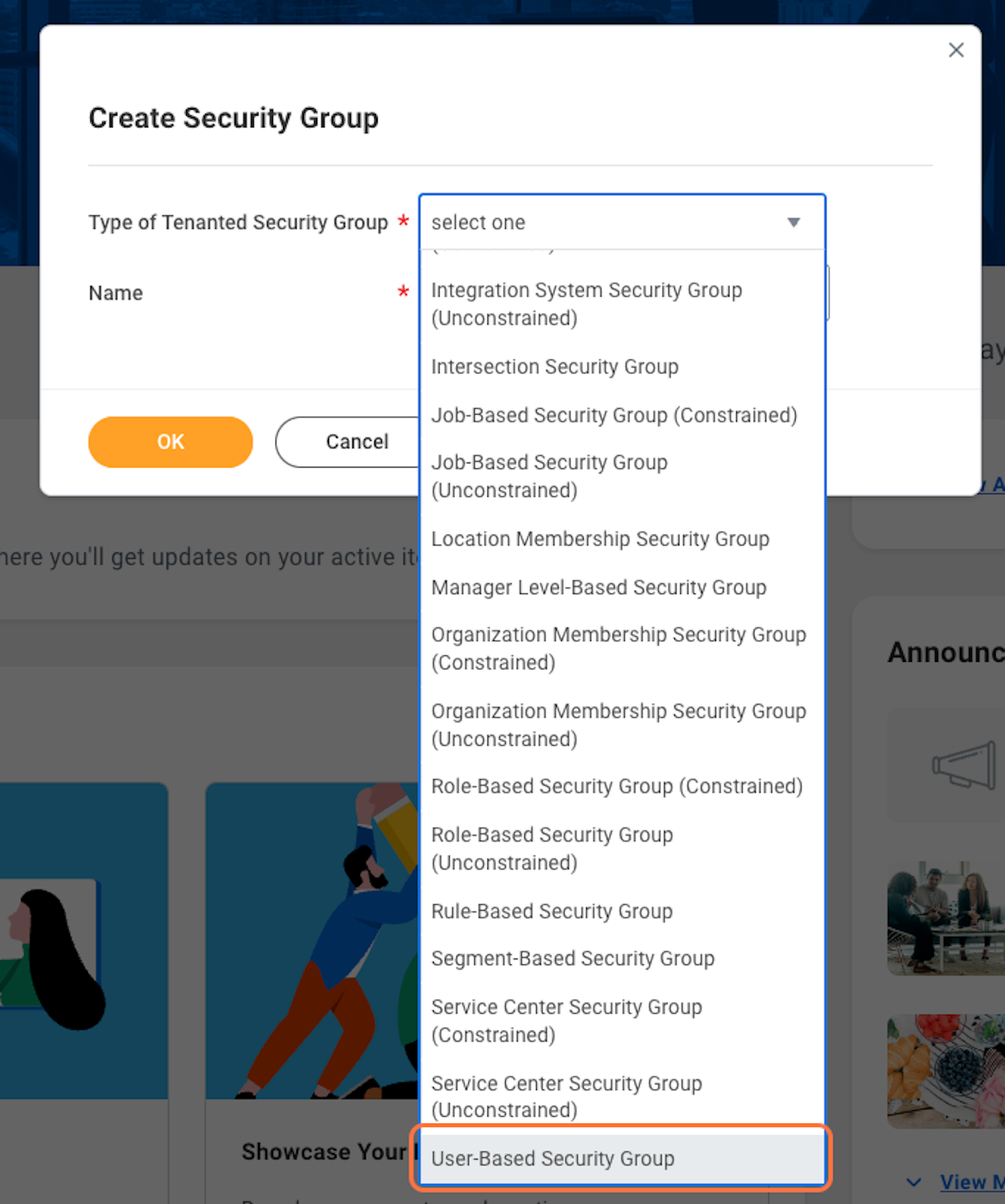 For "Type of Tenanted Security Group" select "User Based Security Group"