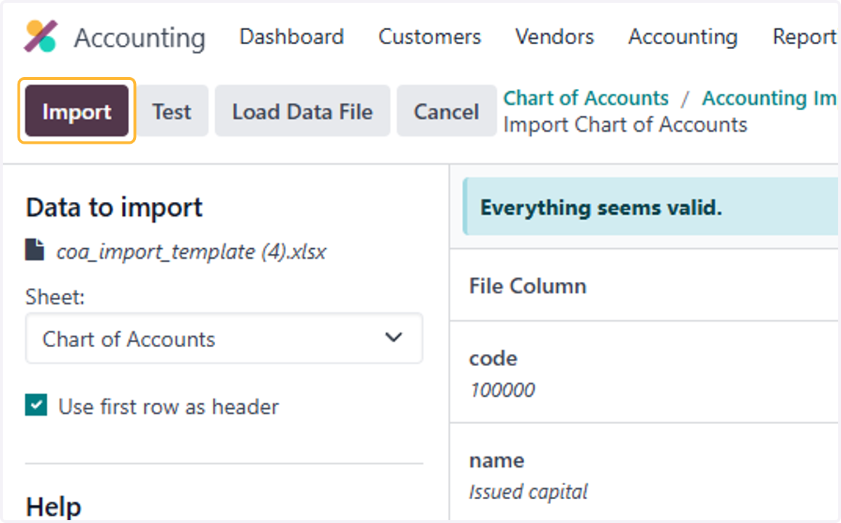 Click on Import