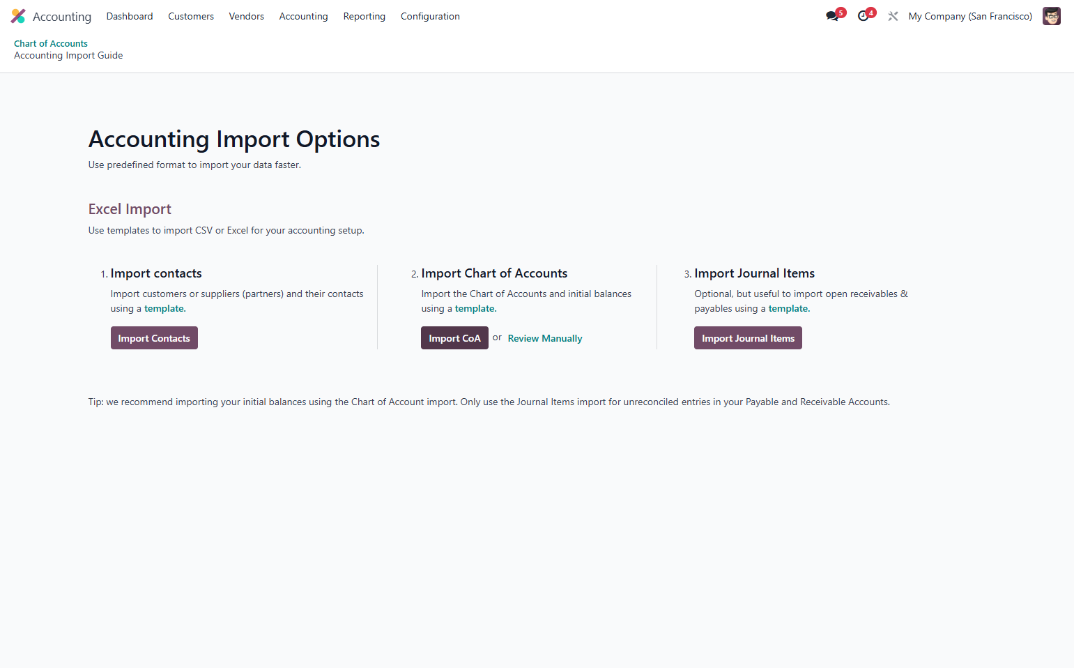 Click on Import CoA