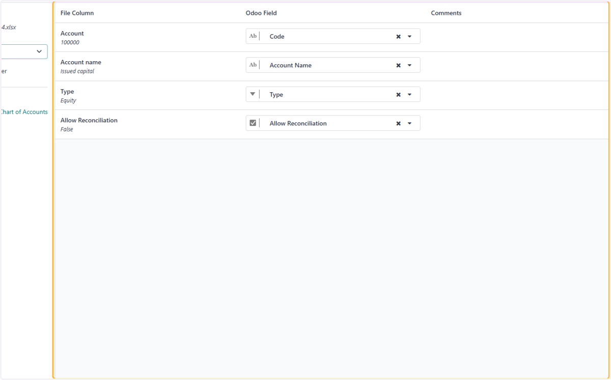 Check Odoo Field correctly corresponds with the file column