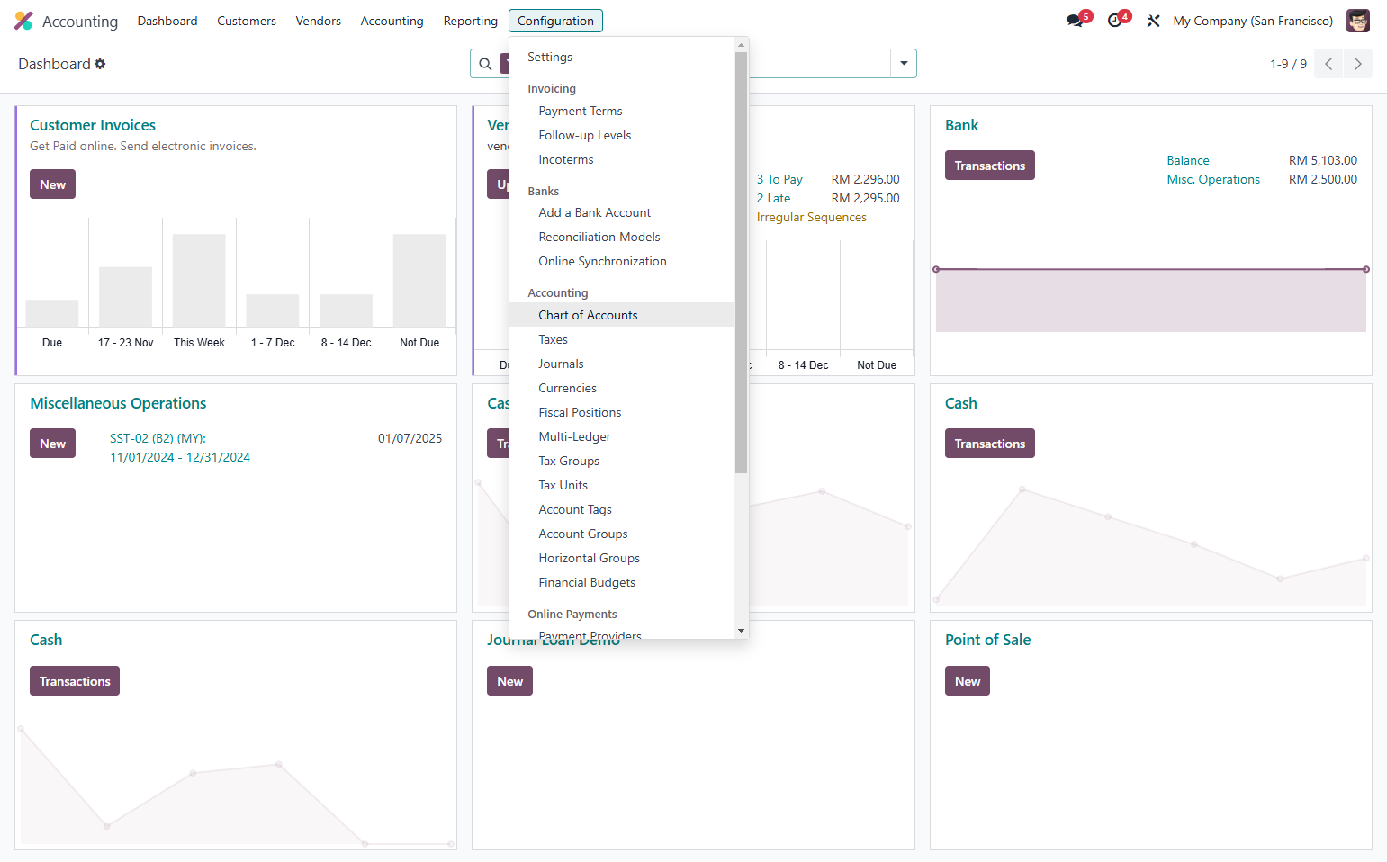 Click on Chart of Accounts