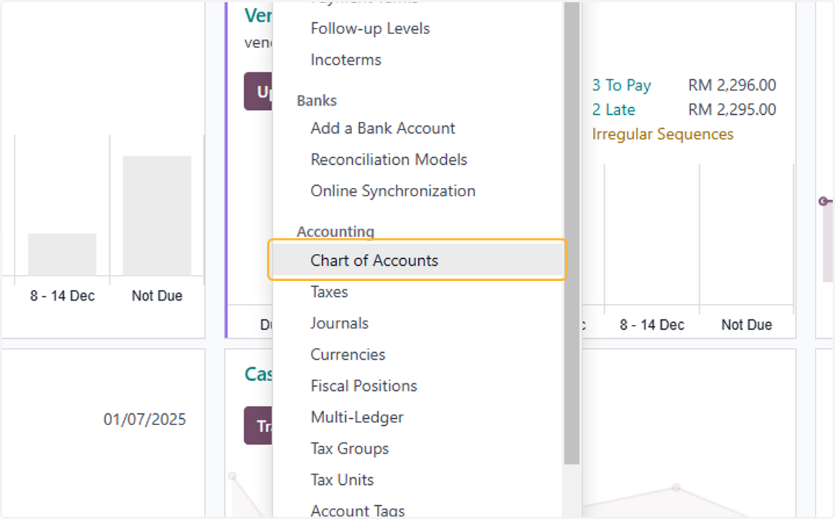 Click on Chart of Accounts