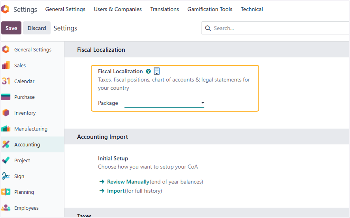 Click on Fiscal Localization…