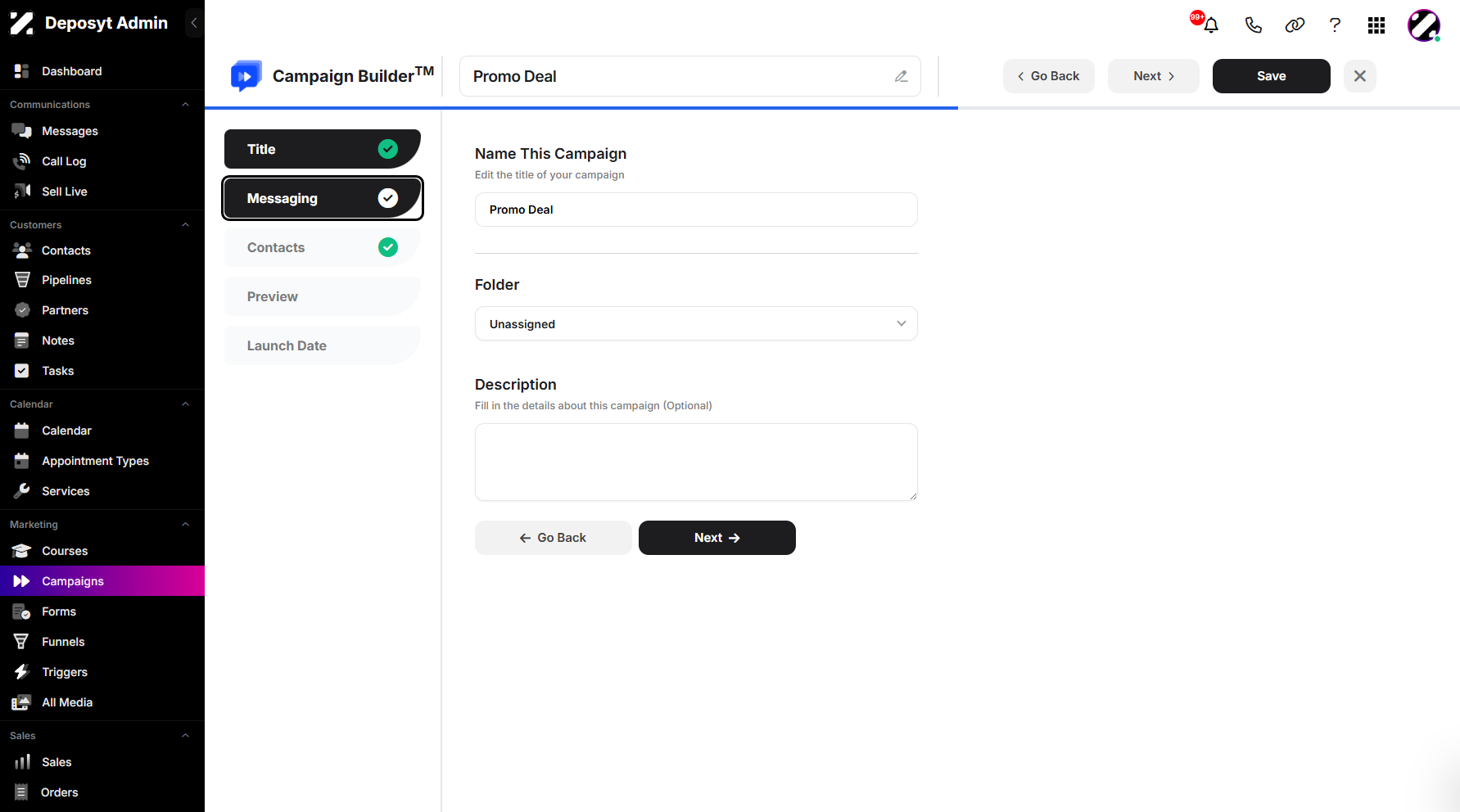 Step 5: Click Messaging to navigate.