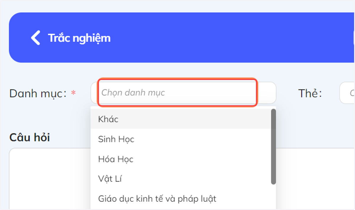 Nhấn vào "Danh mục". Sau đó chọn tên môn học tương ứng