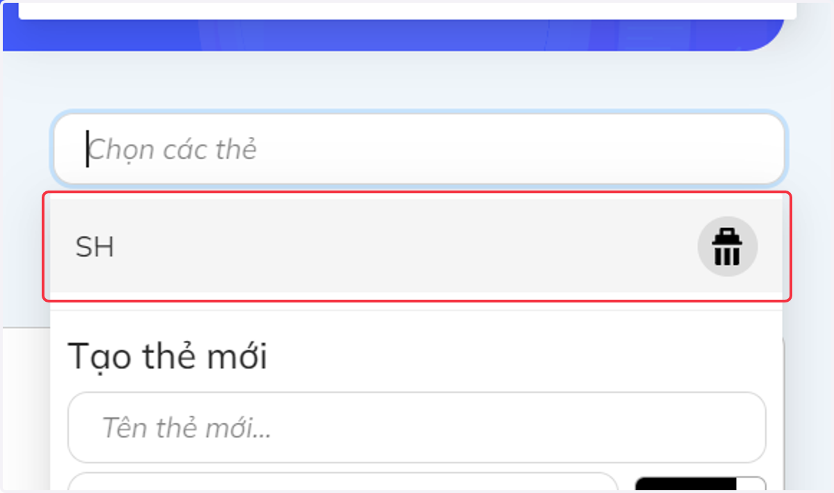Nhấn chọn vào thẻ vừa tạo