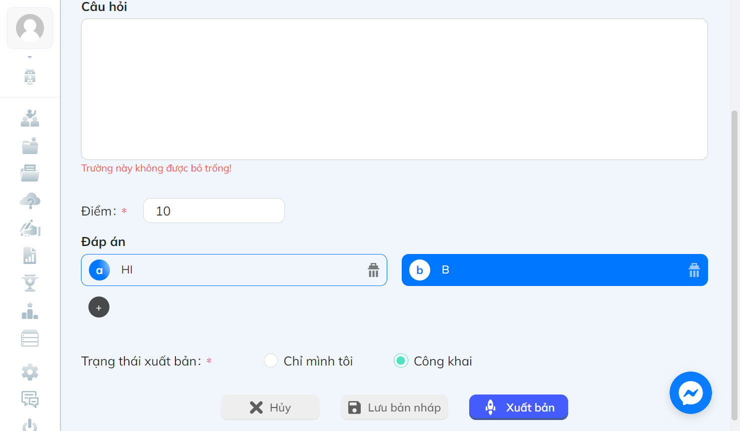 Nhấn chọn "+" để thêm đáp án.