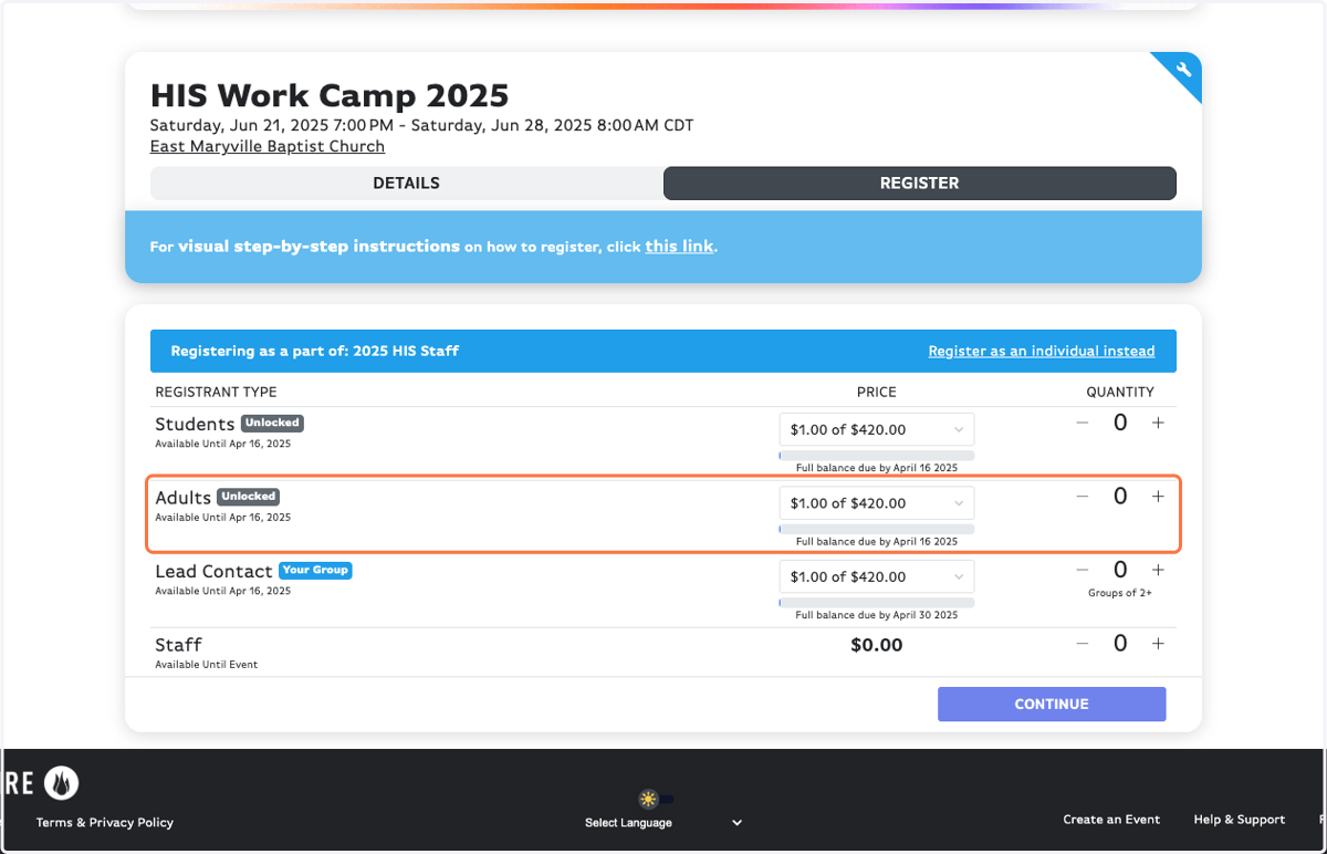 Chose your Registrant Type.
