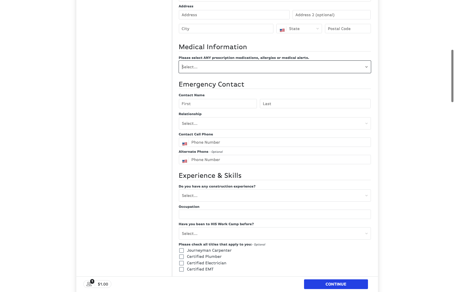 Fill out Emergency Contact information