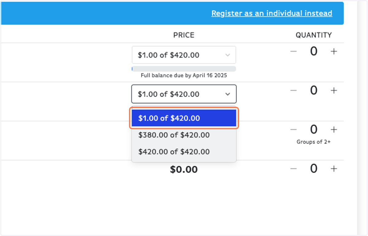 IMPORTANT: Choose your payment amount. There are only 3 options for a reason!