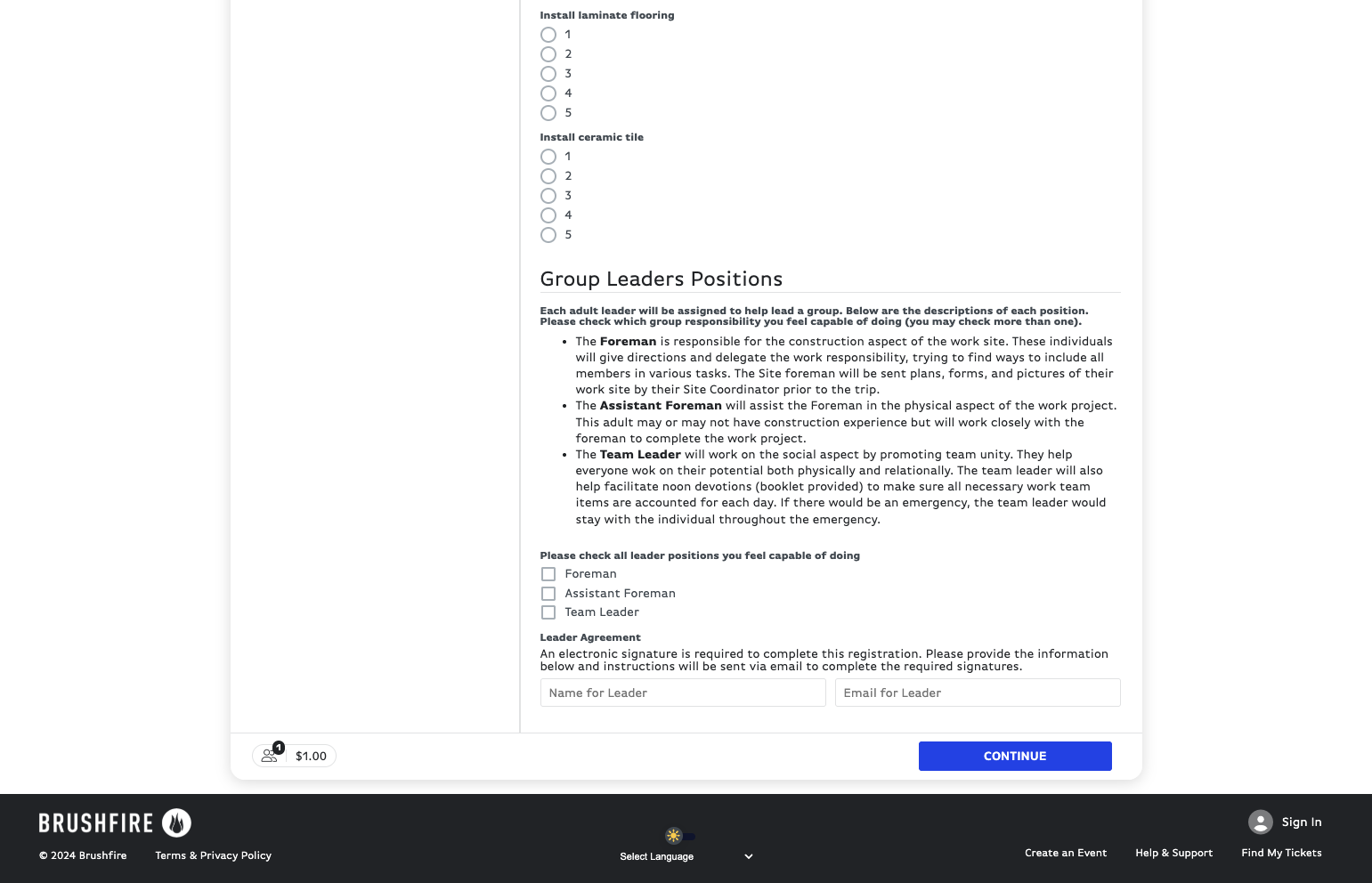 Read through Group Leaders Positions carefully and indicate which roles you feel capable of doing.