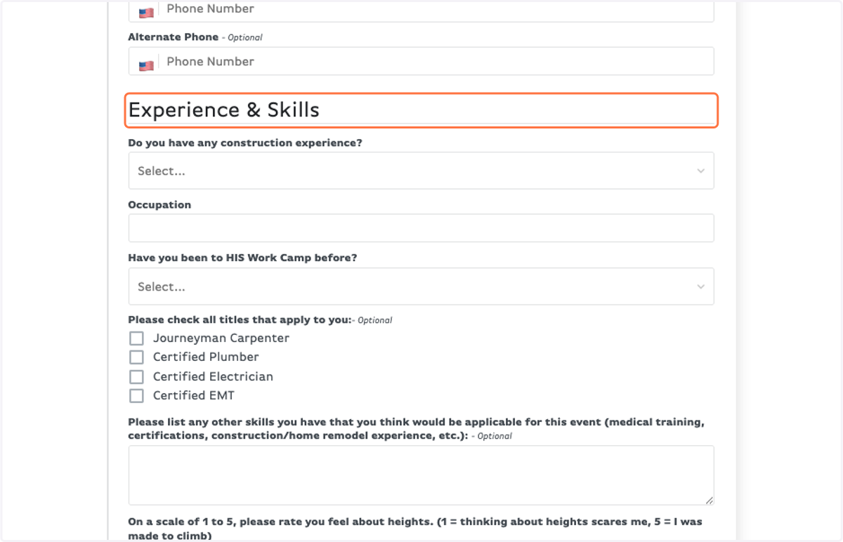 Fill out the Experience & Skills section to the best of your knowledge