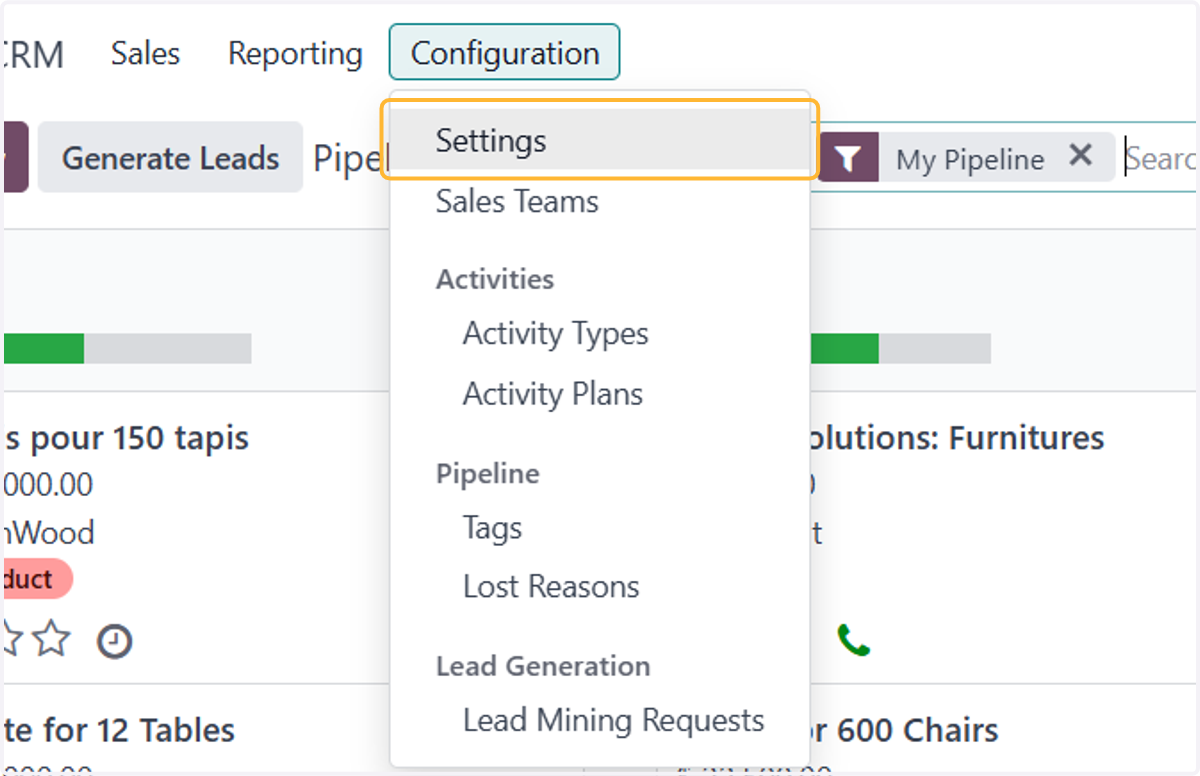 Click on Configuration > Settings