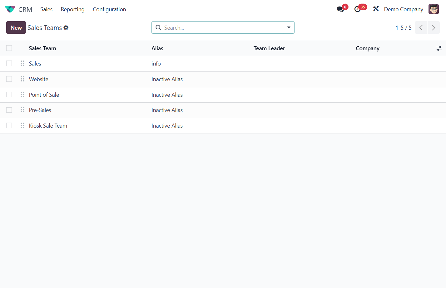 Click on New to create a sales team