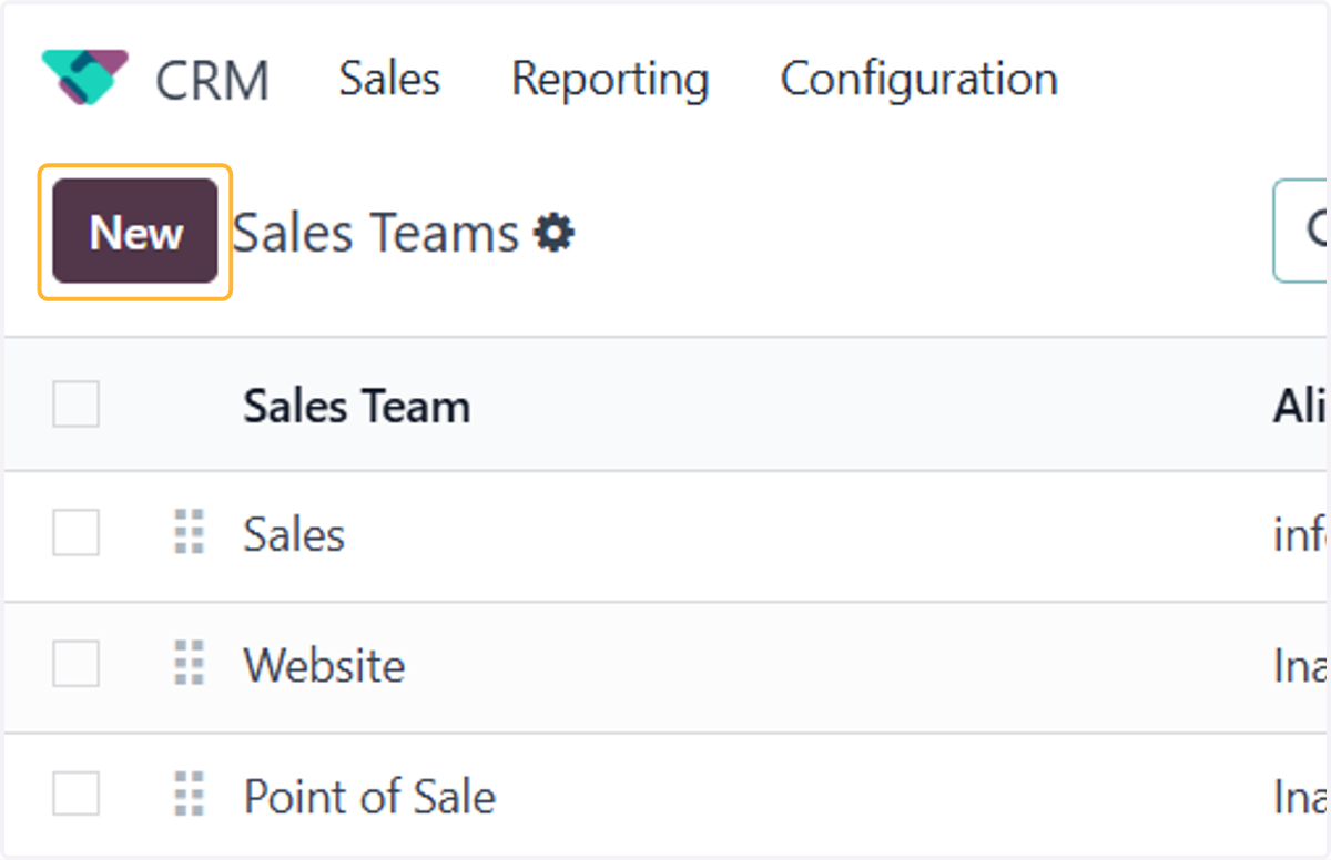Click on New to create a sales team