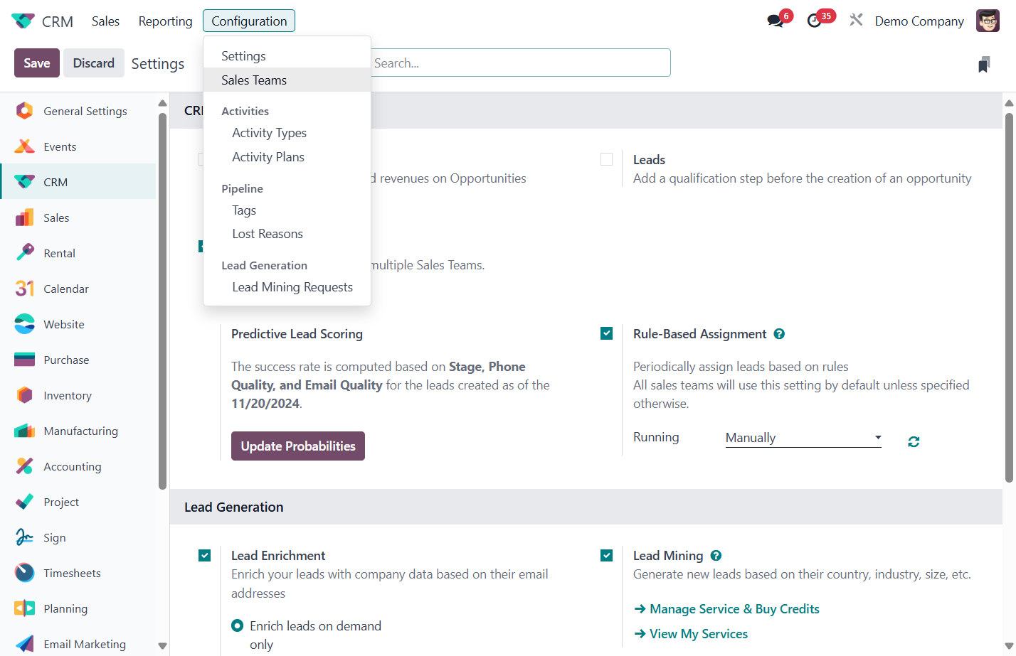 Then, head back to Configuration > Sales Teams