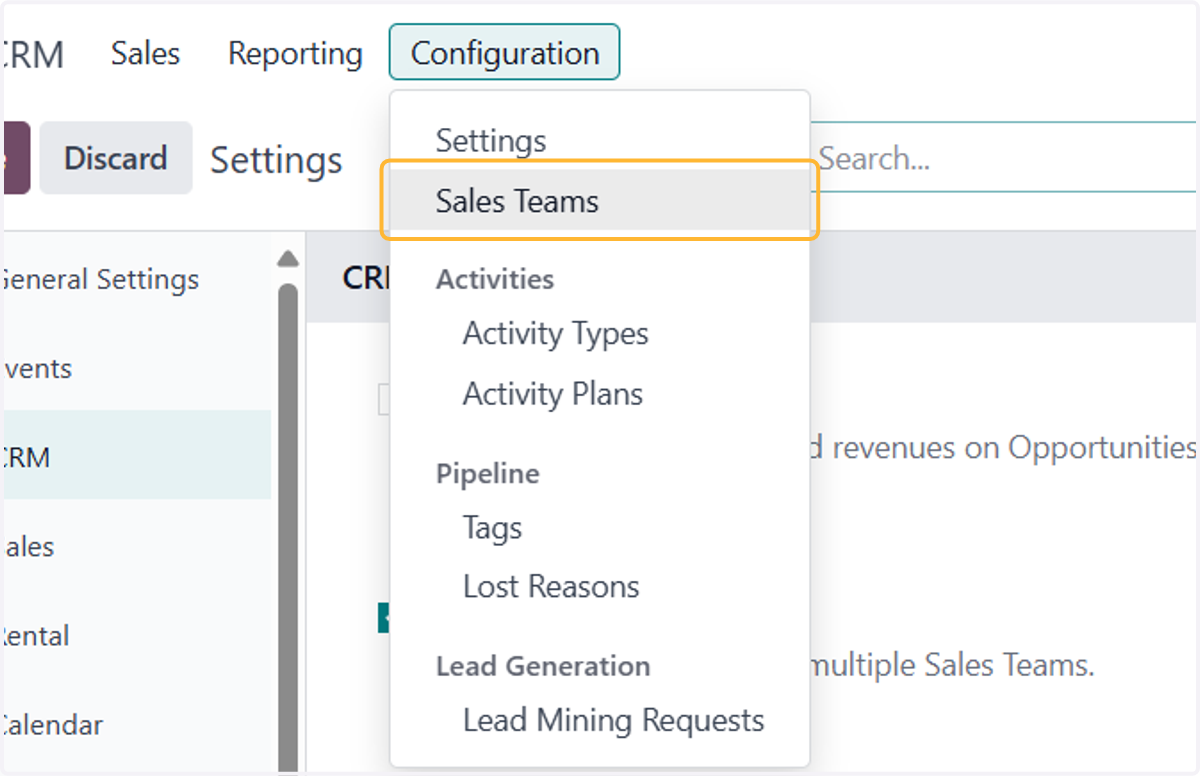 Then, head back to Configuration > Sales Teams