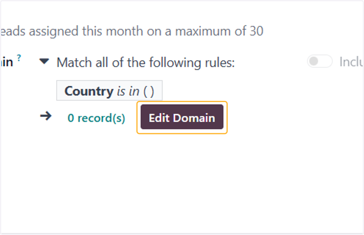 To assign leads based on rules, click Edit Domain