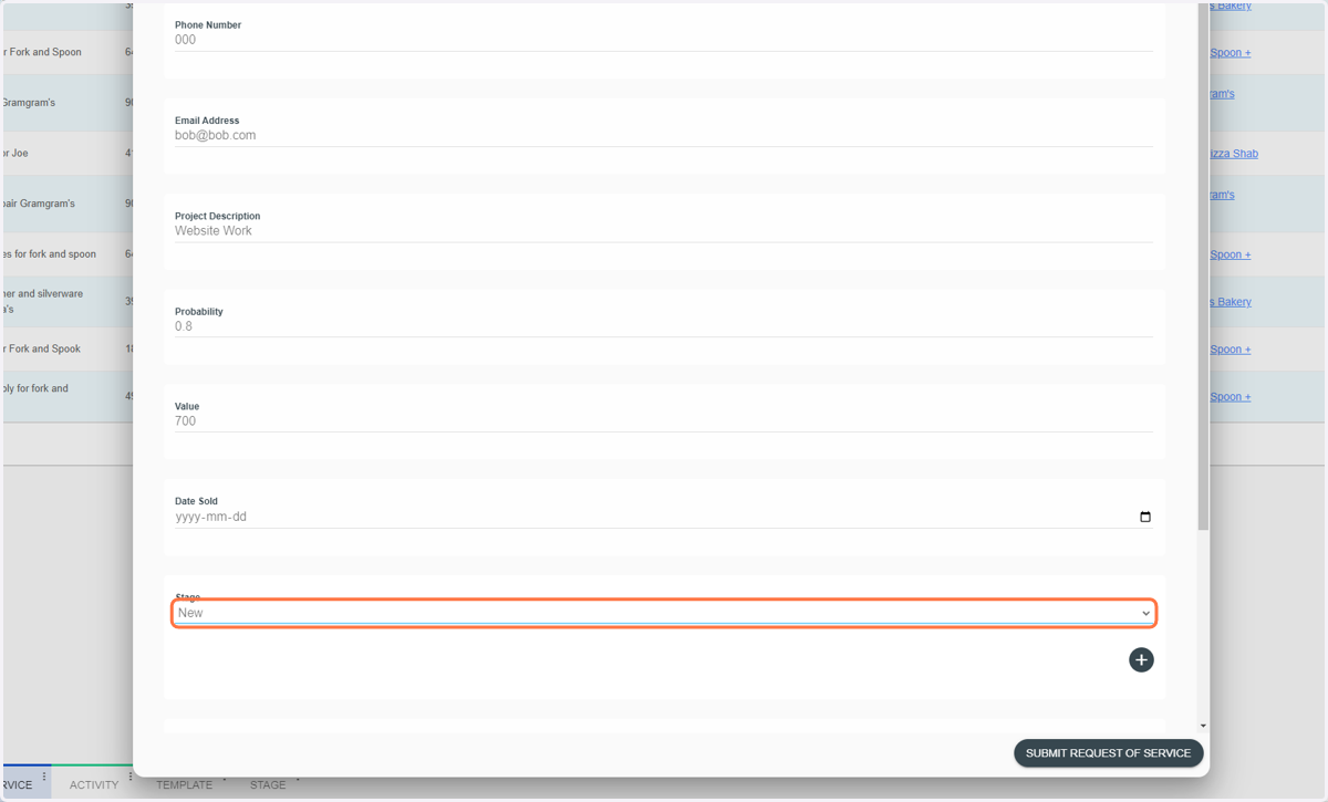Select a Stage from the Stage dropdown