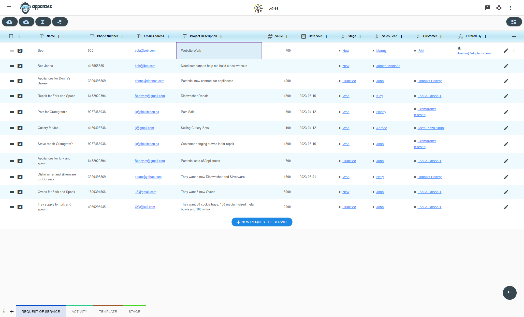 You can now see the added request of service