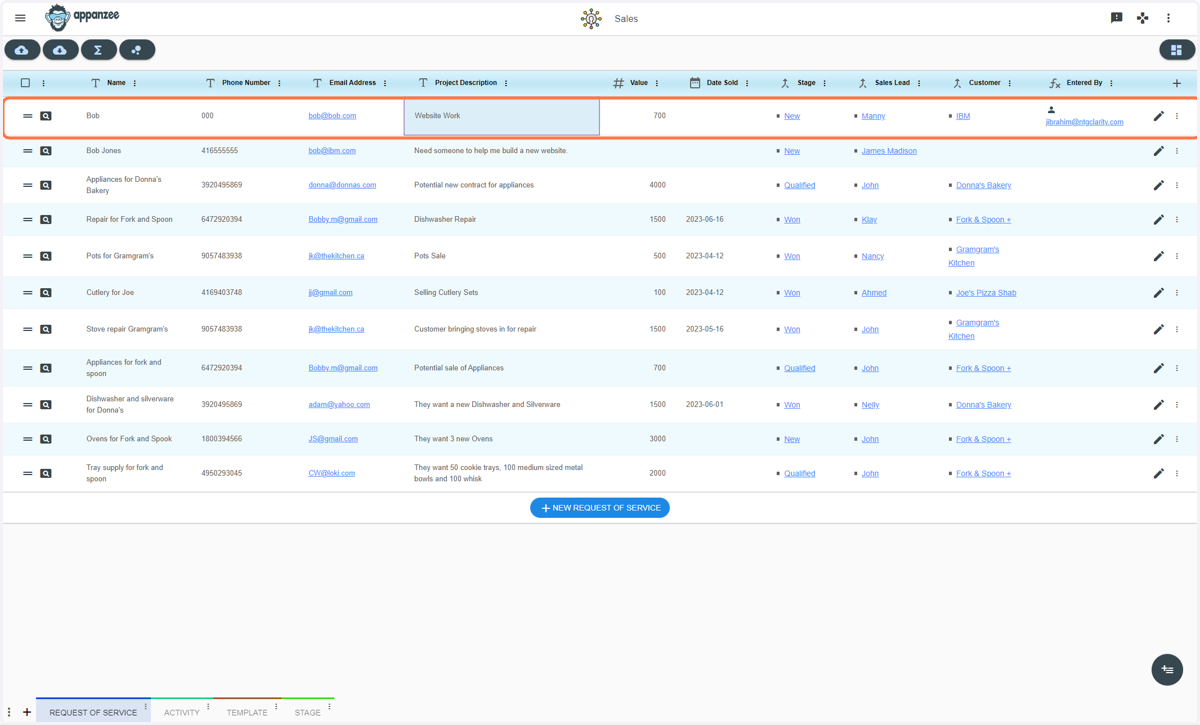 You can now see the added request of service