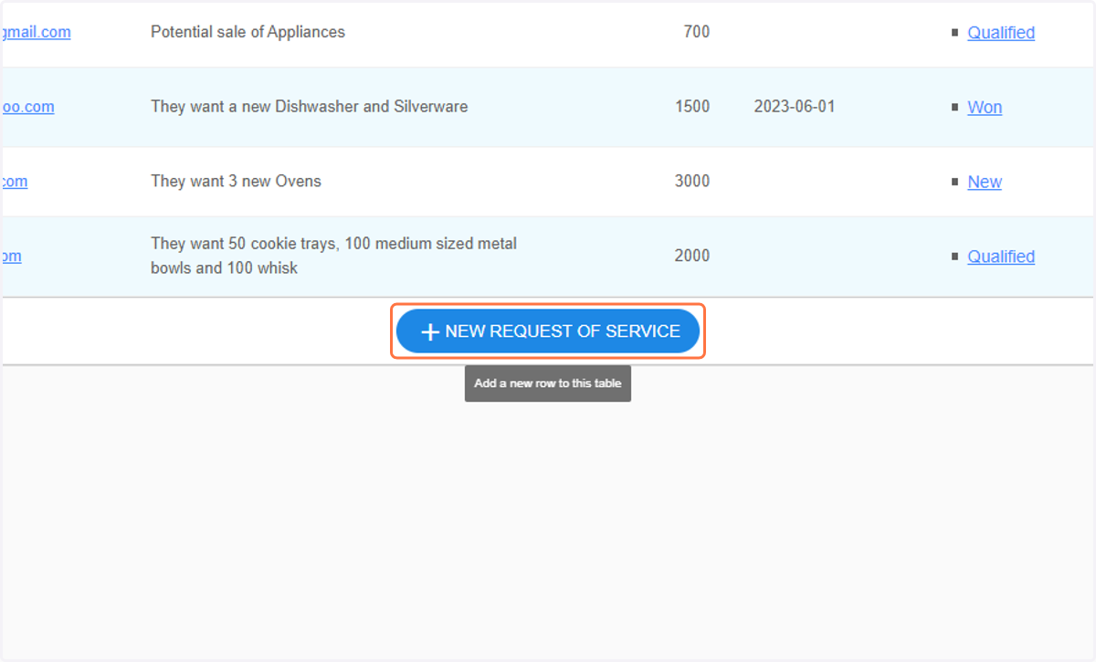 Click on NEW REQUEST OF SERVICE