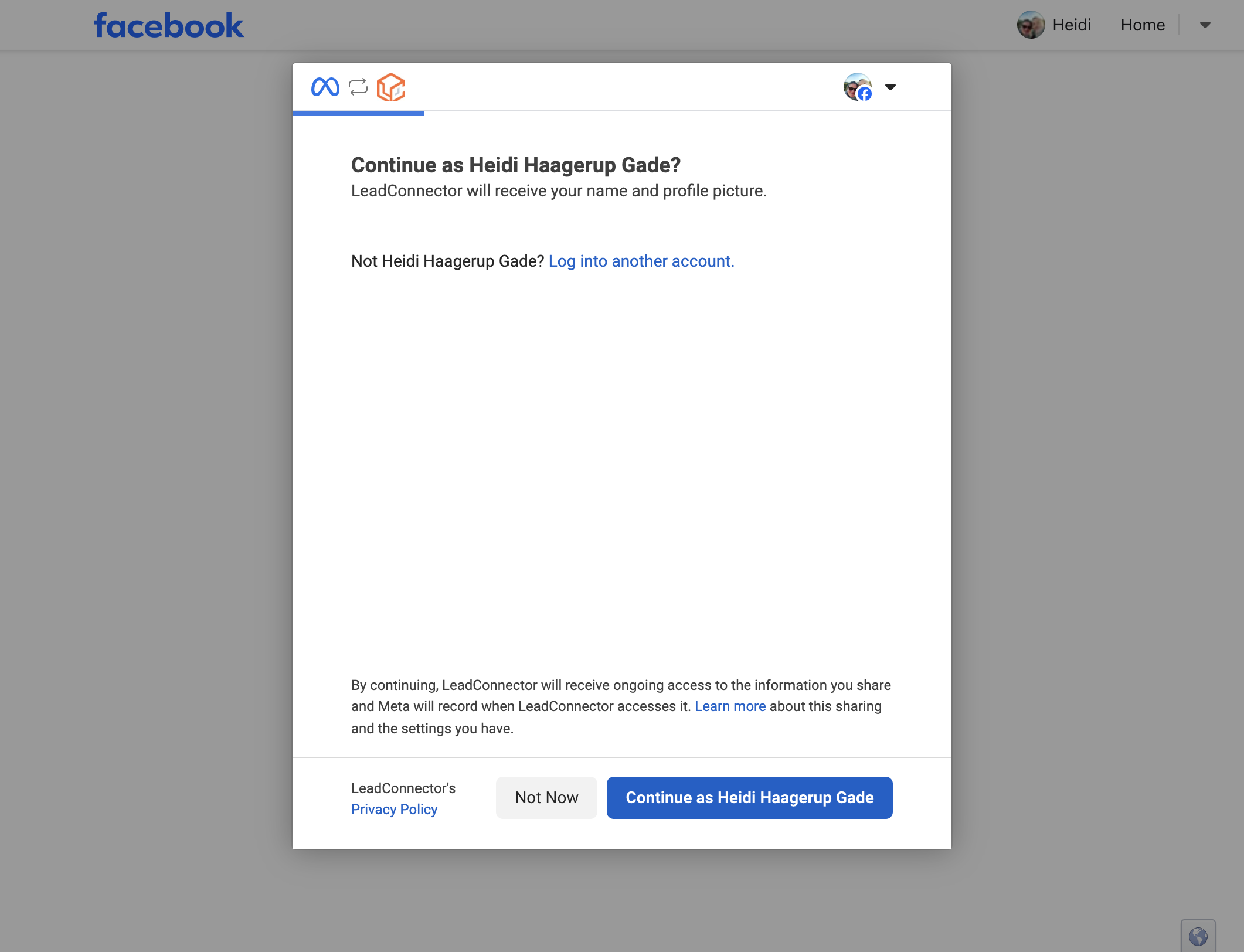 Log ind på din Facebook-konto hvis systemet ikke genkender dig allerede og klik på "Continue"
