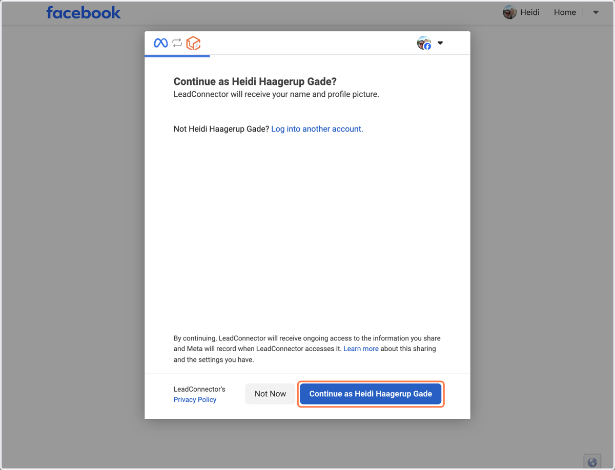 Log ind på din Facebook-konto hvis systemet ikke genkender dig allerede og klik på "Continue"