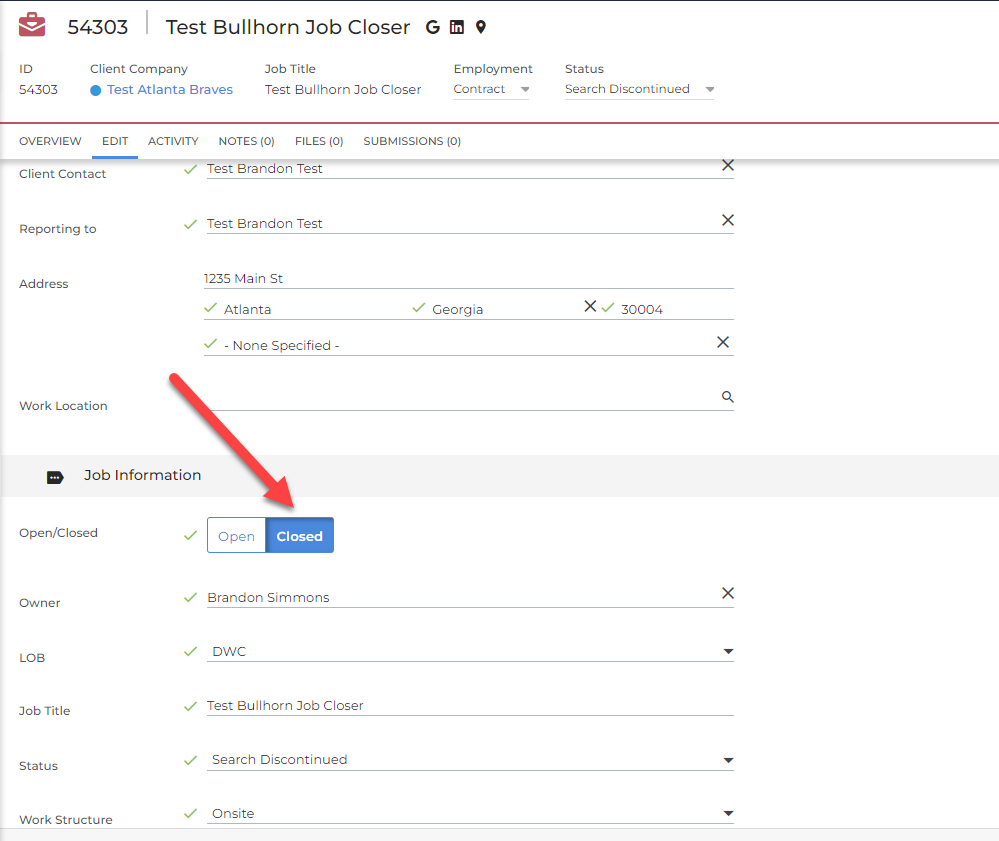 Move Job from Open to Closed