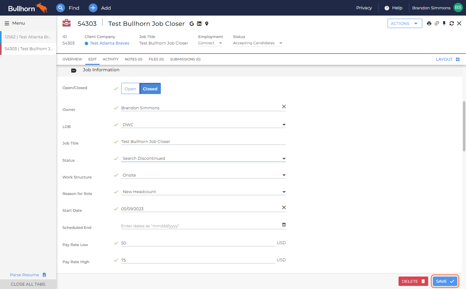 Click SAVE on the Job in the bottom right corner to save changes
