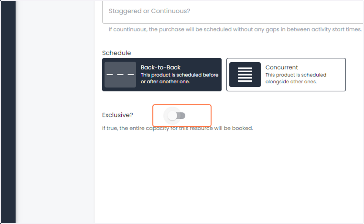 Toggle the Exclusive box if the booking is limited to a single group
