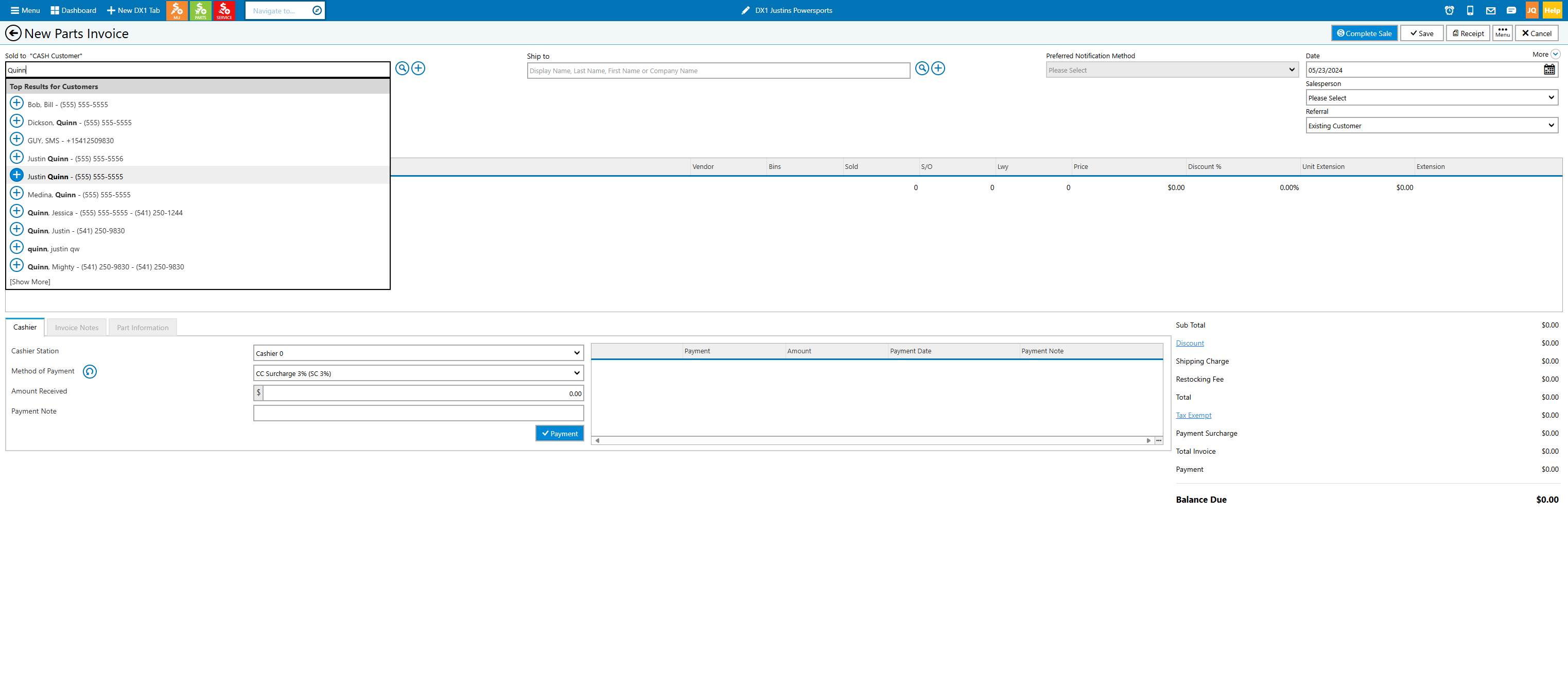 Once you find the desired customer click on the + icon to add the customer to the invoice