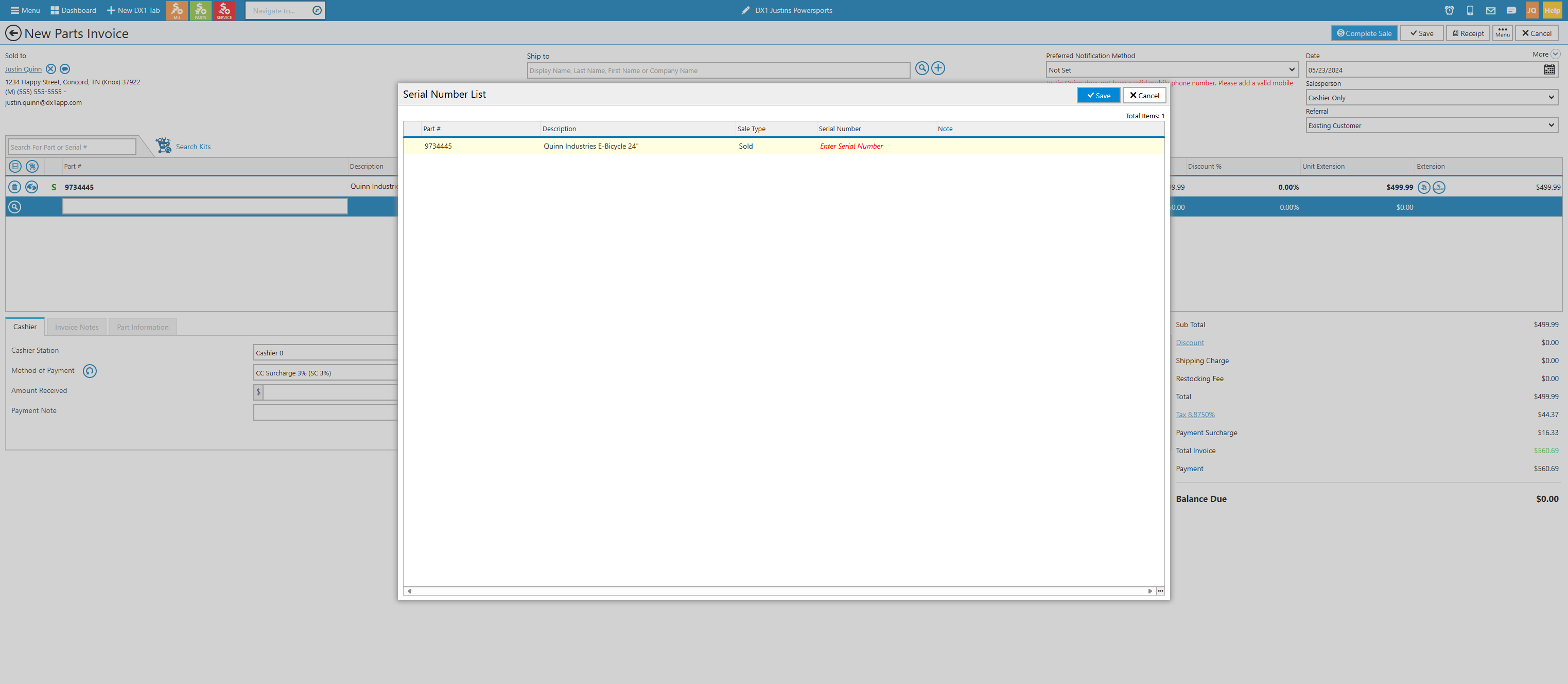 Click on the Enter Serial Number number field