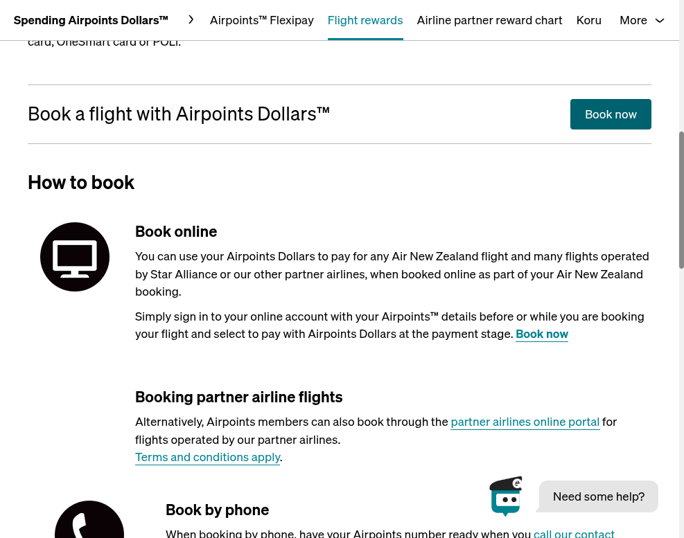 Click on Book a flight with Airpoints&nbsp;Dollars™