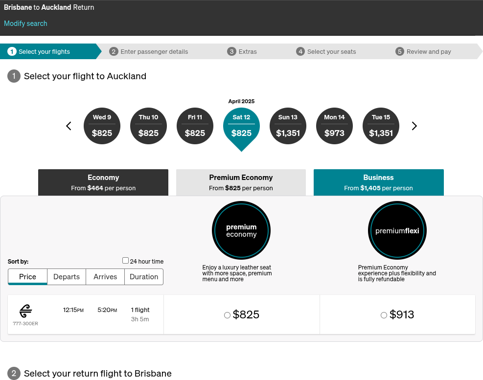 Click on display fares for…