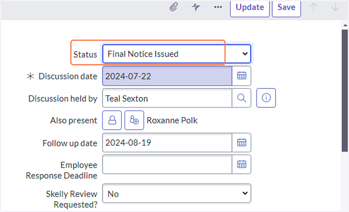 After Final Notice is issued, attach PDF of the final notice and change the status to Final Notice Issued.