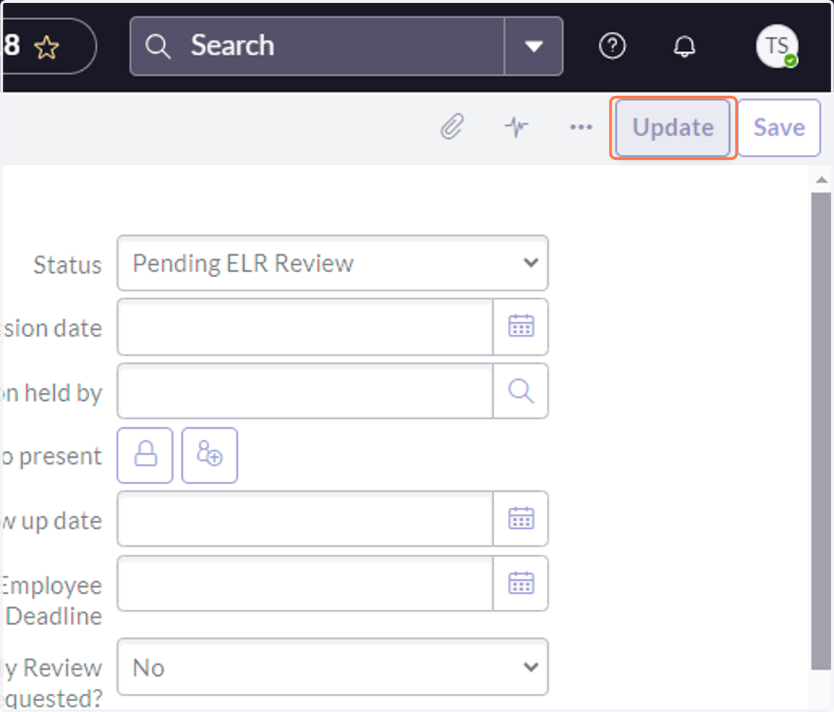Click on Update to save and return to the case view. If you click save, it will save and keep you on the corrective action view.