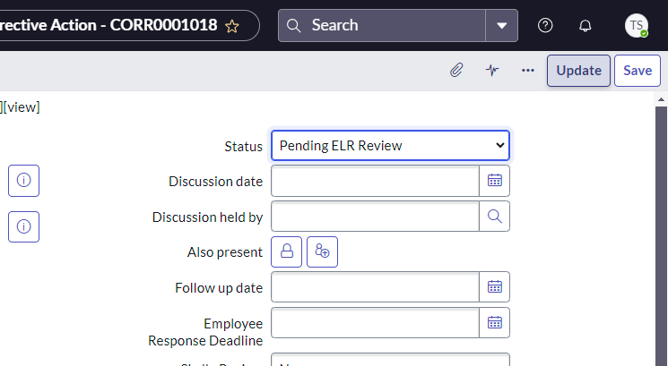 Set the status to Pending ELR Review when you are ready for ELR to give their approval or ask for edits.