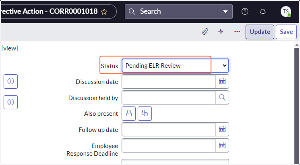 Set the status to Pending ELR Review when you are ready for ELR to give their approval or ask for edits.