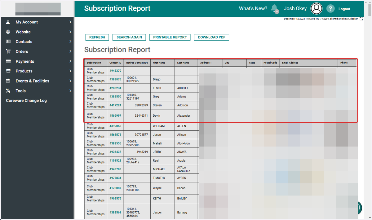 Subscription Report