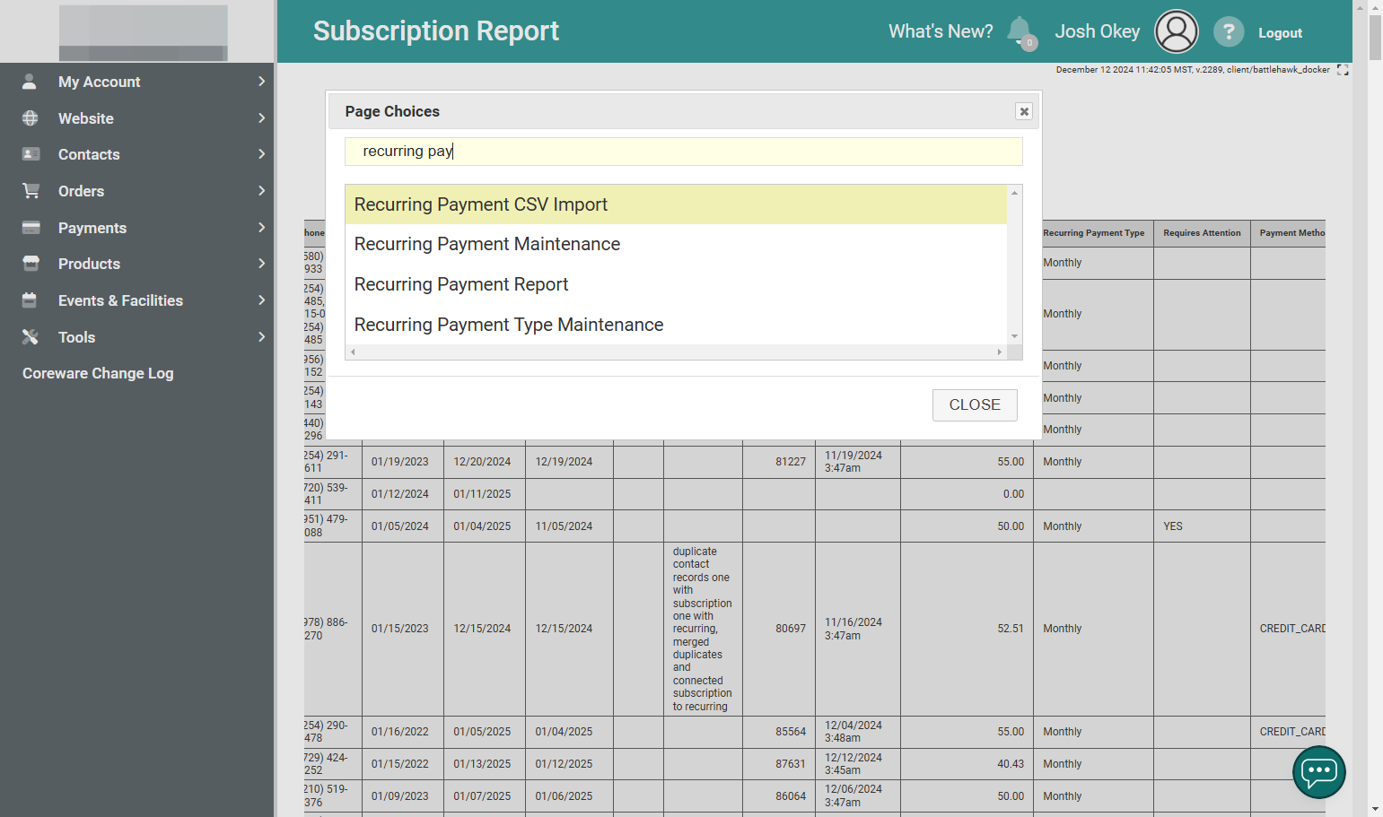 Recurring Payment Report