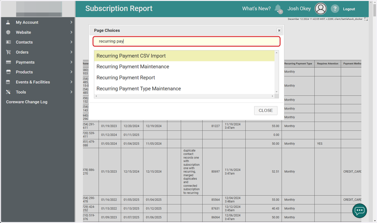 Recurring Payment Report