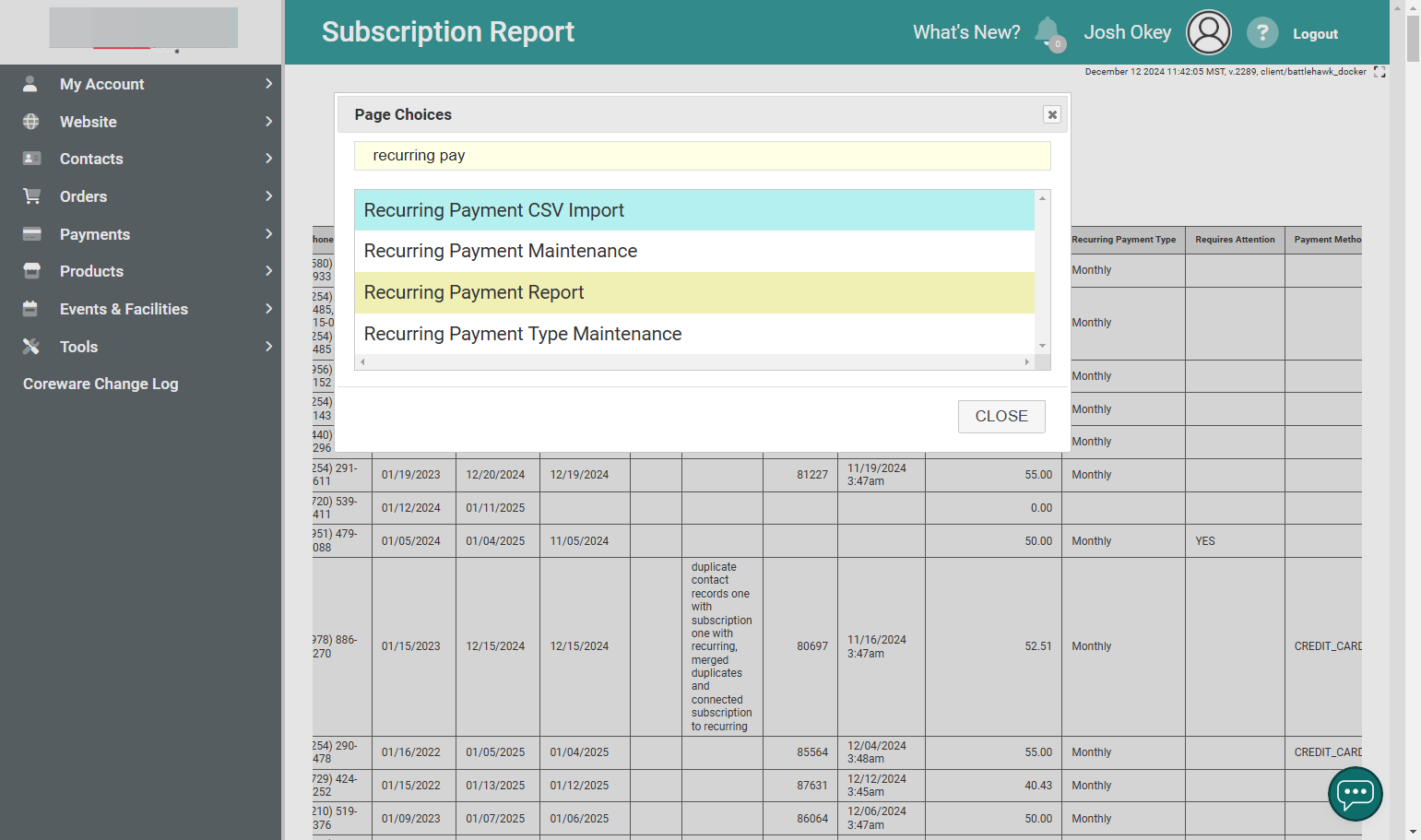 Recurring Payment Report