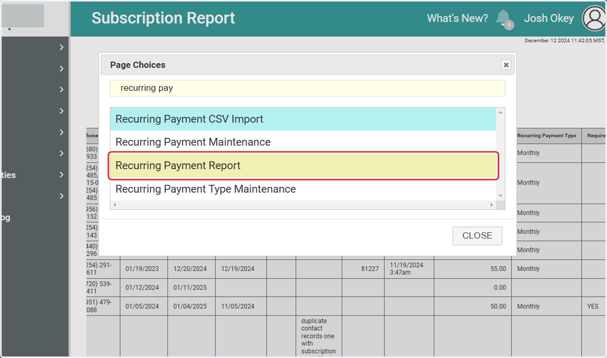 Recurring Payment Report