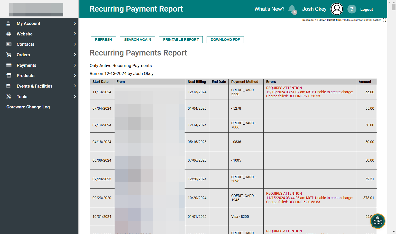 Recurring Payment Report