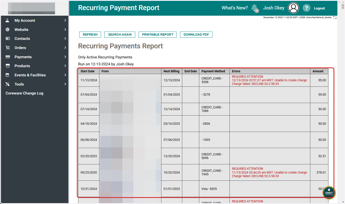 Recurring Payment Report