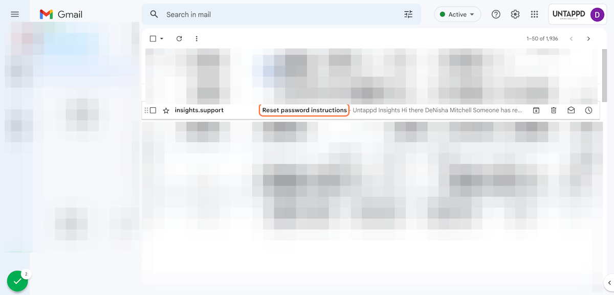 Open the email from insights.support that has the subject line "Reset password instructions"