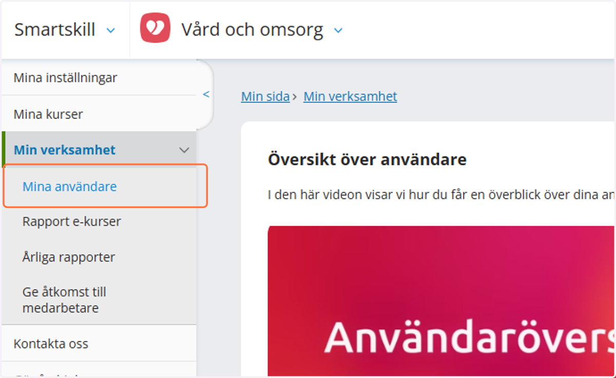Tryck på "mina användare"