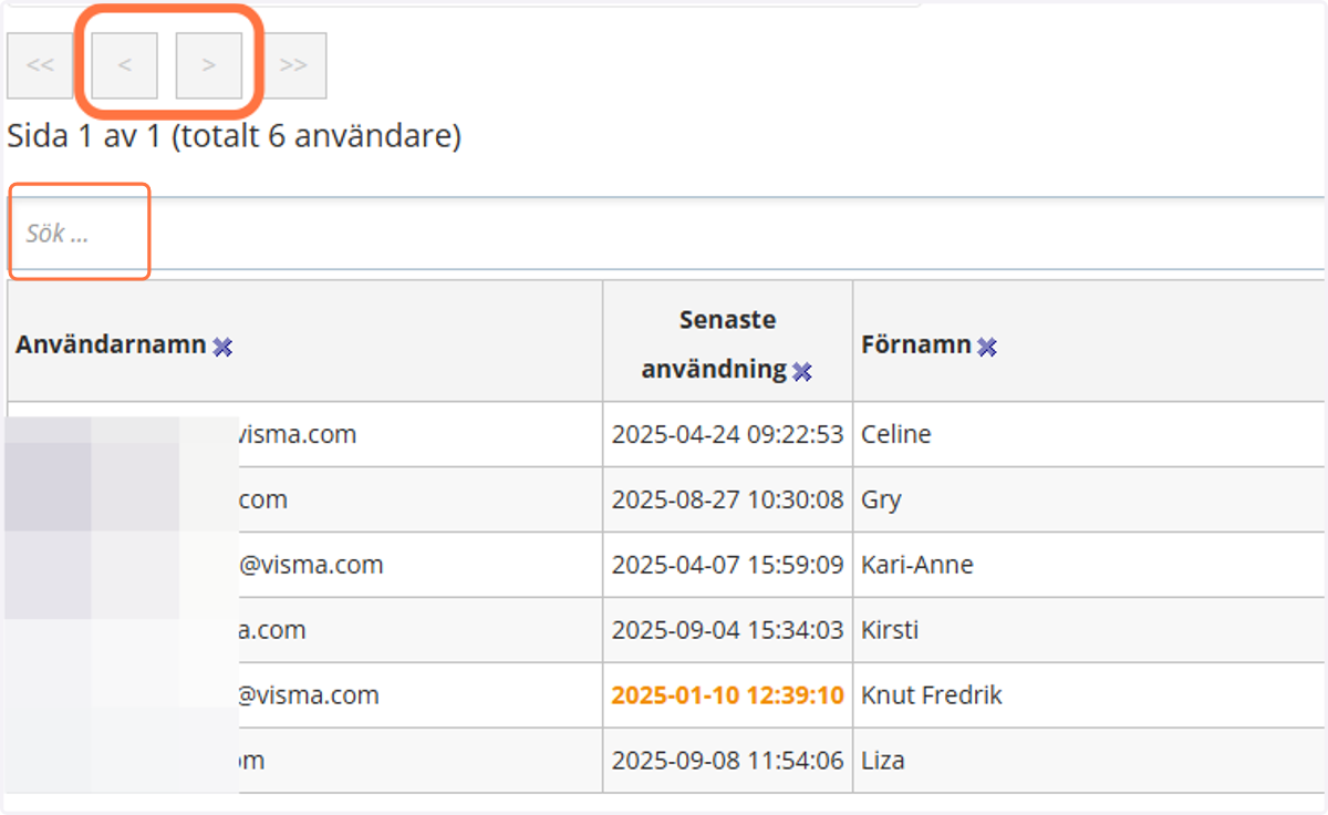 Bläddra i listan genom att trycka på pilarna eller tryck på "Sök" för att söka fram namnet på medarbetaren.
