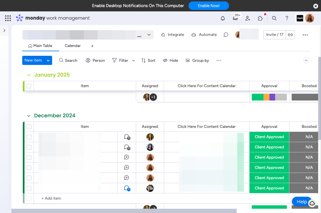 Navigate to the Content Calendar Monday Board shared by the Repli team.